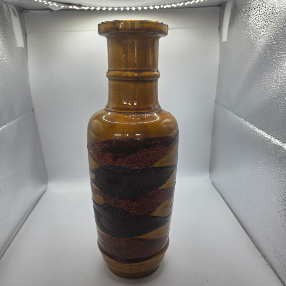 Royal Haeger USA Tall Art Pottery Vase Brown Amber Abstract Drip Glaze MCM